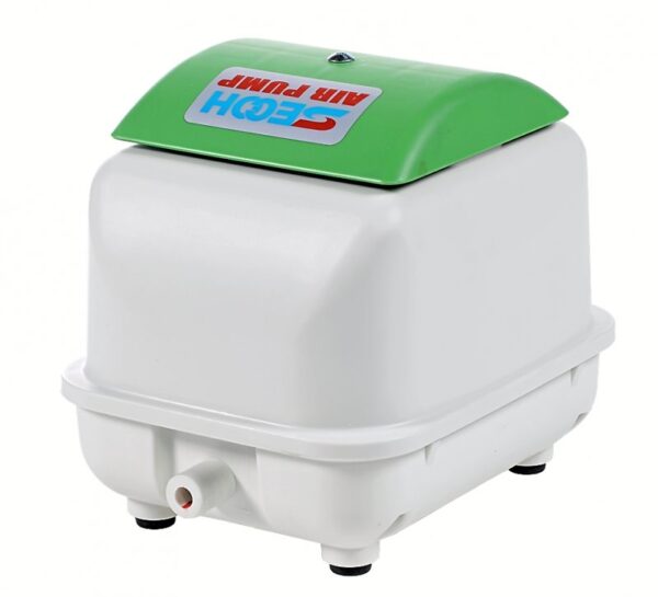 Compressor with green top and white body